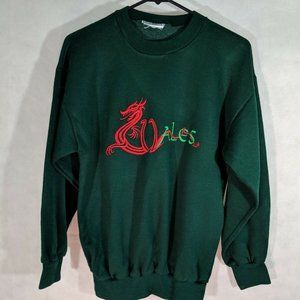 Wales UK Sweatshirt Womens S Dragon Green Embroidered Cotton Blend Welsh Rugby